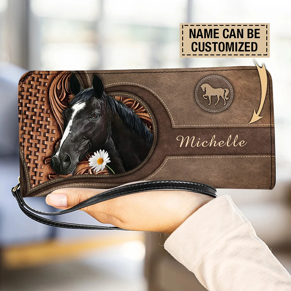 Luxury Bags Brand Names - 高級ブランド財布女性用動物馬 3D プリント長財布マネーバッグレザー名刺入れパーソナライズされた名前クラッチ