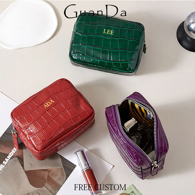 Luxury Ziploc Bags - 高級本革ジップコインケース クロコダイル柄牛革財布 口紅コスメティックバッグ カスタム女性用収納バッグ