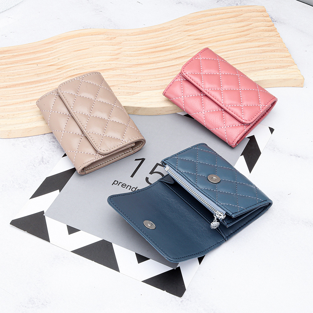 Luxury Bags Brand Names - 羊革キルティングカードホルダー レディース 二つ折りレザー 銀行 クレジットカードケース 財布